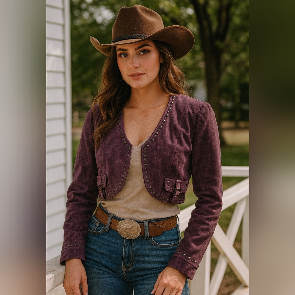 Double D Ranch Purple Suede Studded Cropped Bolero Western Jacket M